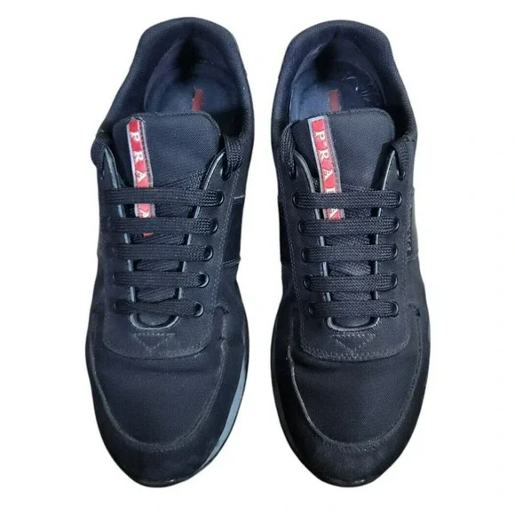 Prada Sneakers Match Race Shoes Men's US 8 UK 7 Black Leather 4E3341 - Picture 2 of 9